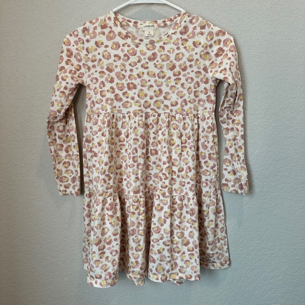 Girl’s Crewcuts J. Crew White Pink Animal Print Tiered Cotton Dress - Size 8 EUC